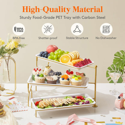 Clear Plastic Serving Tray – BPA-Free Shatterproof PET Dessert Stand for Parties, Weddings & Events | Space-Saving Display with Non-Slip Base