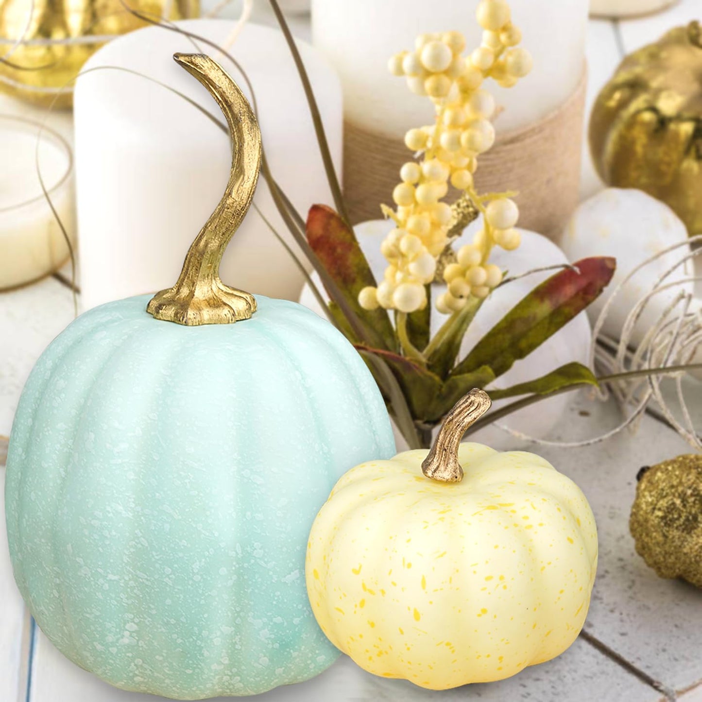White & Gold Artificial Harvest Pumpkins – 16-Piece Fall Décor Set