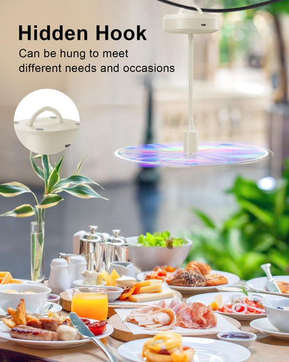 Table Food Fan – Insect Repellent with Reflective Blades, Flexible Neck, Silent Operation, USB-C Charging