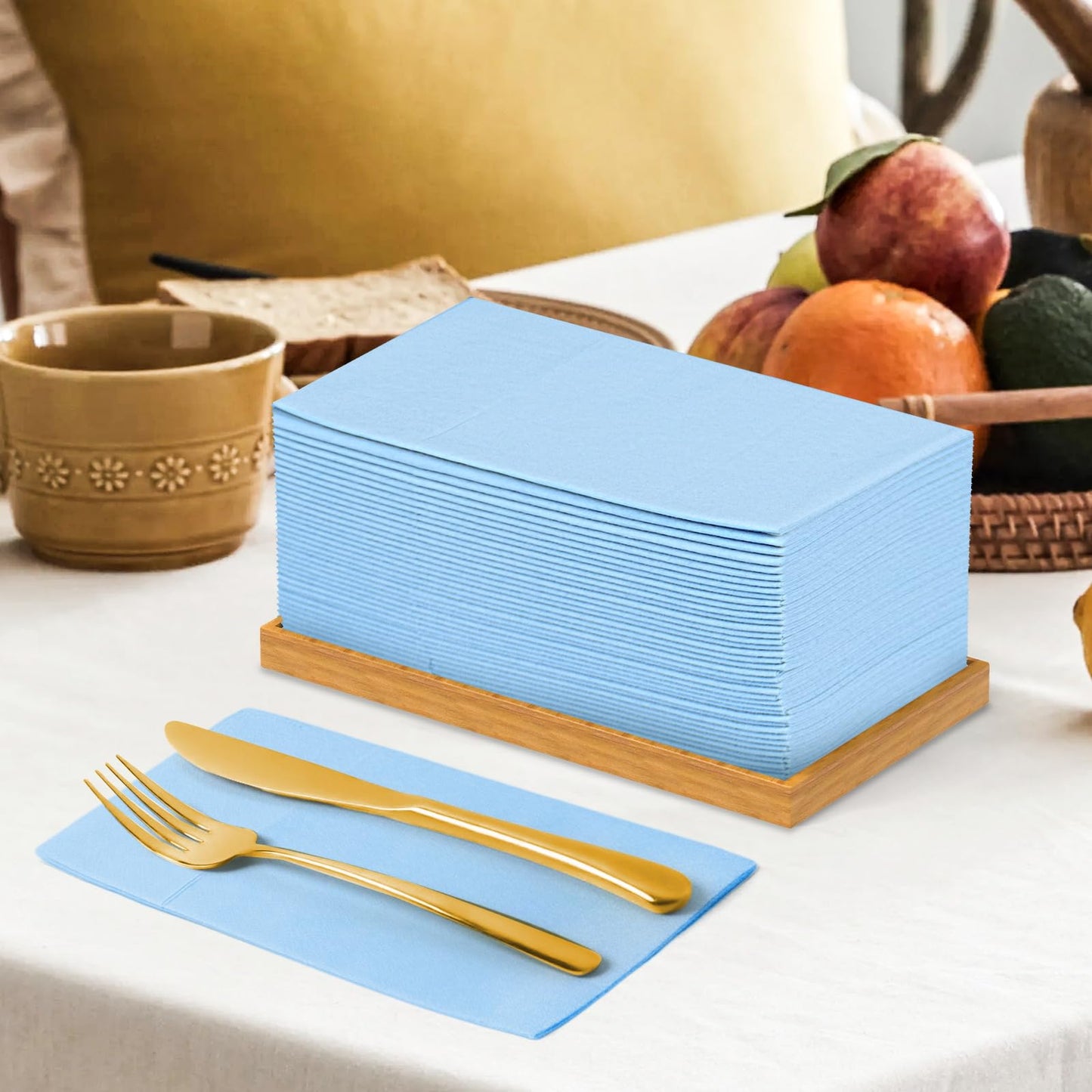 Solid Color Pocket Napkins – 50-Pack Linen-Like Paper Napkins with Silverware Pocket | Soft, Absorbent & Elegant for Dining, Weddings, and Events - Matcha Green