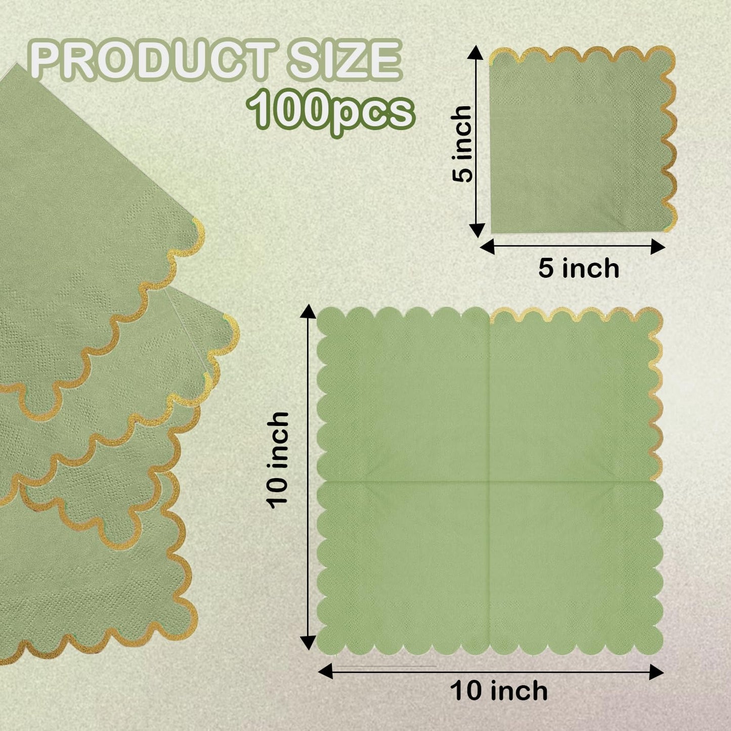 Cocktail Napkins – Scalloped Gold Foil Edge | Soft, Absorbent, Decorative Party Napkins for Weddings, Baby Showers & Events - 100 pack