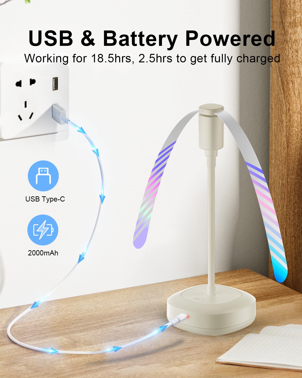 Table Food Fan – Insect Repellent with Reflective Blades, Flexible Neck, Silent Operation, USB-C Charging