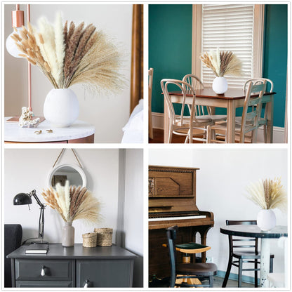 Natural Dried Pampas Grass Bouquet – Mixed Fluffy Pompous Grass for Vase, Boho Decor, Weddings, Gifts & Home Arrangements 100PCS