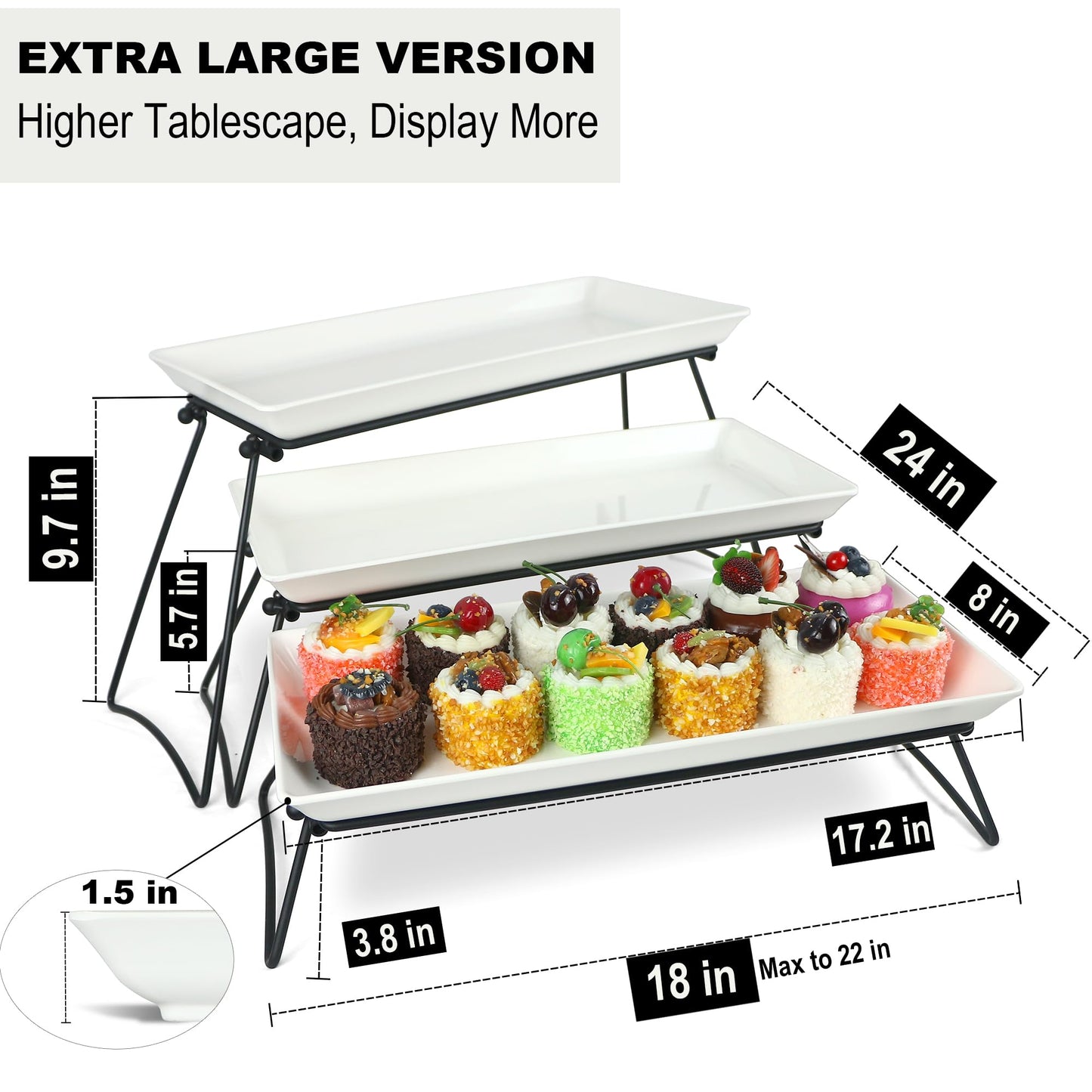 Serving Tray Stand – Collapsible Display with White Melamine Platters for Parties, Holidays & Events | BPA-Free