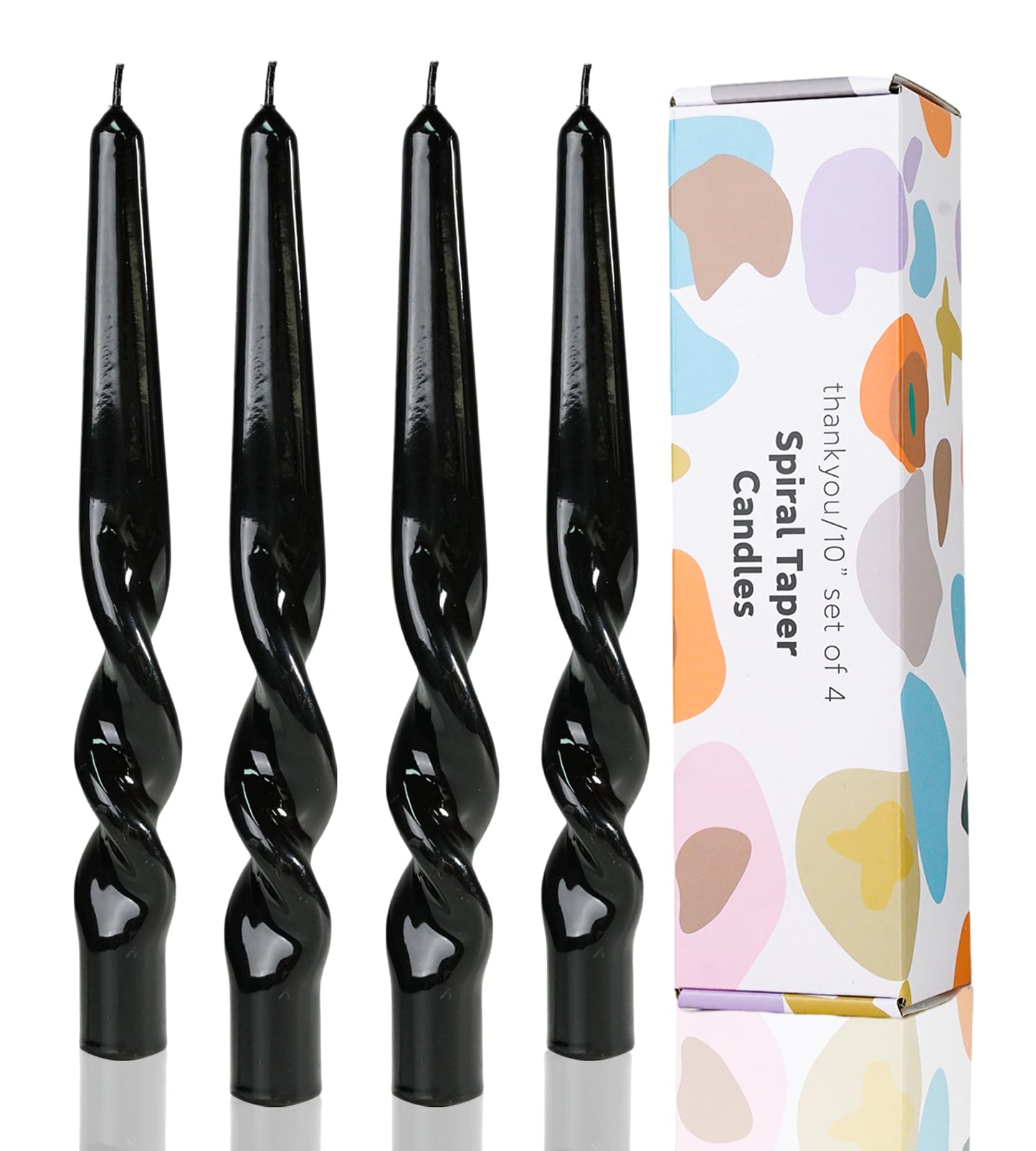 Handmade Spiral Taper Candles – 10" Unscented, Dripless (Set of 4)