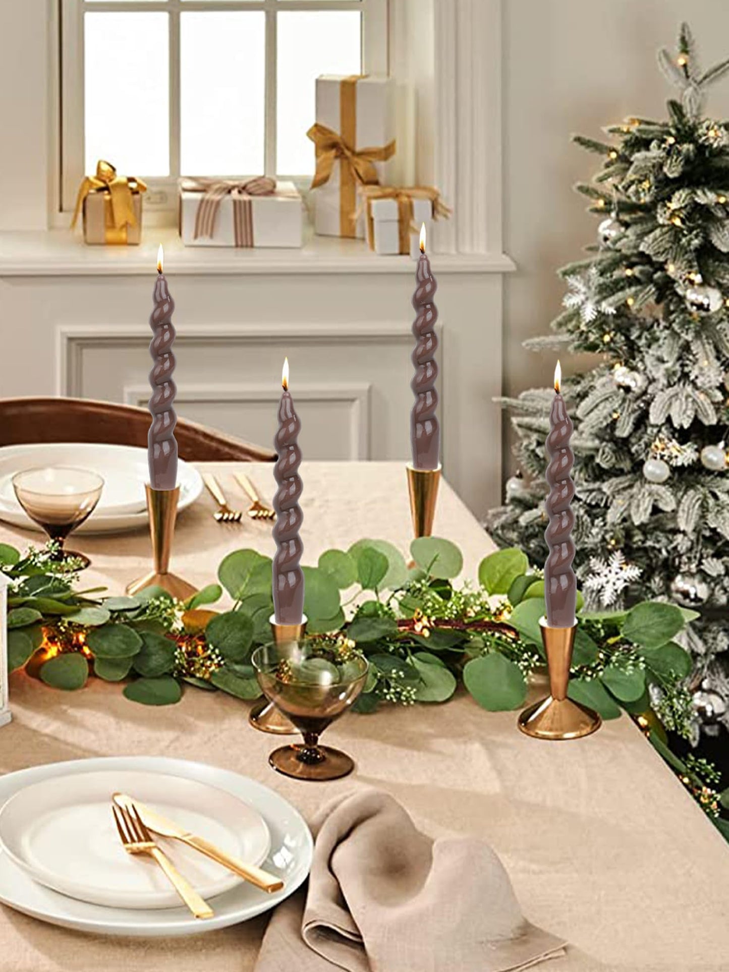 Handmade Spiral Taper Candles – 10" Unscented, Dripless (Set of 4)