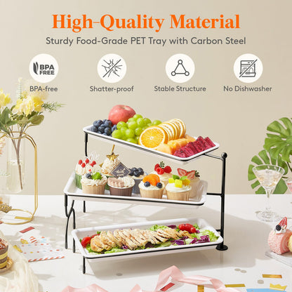 Clear Plastic Serving Tray – BPA-Free Shatterproof PET Dessert Stand for Parties, Weddings & Events | Space-Saving Display with Non-Slip Base
