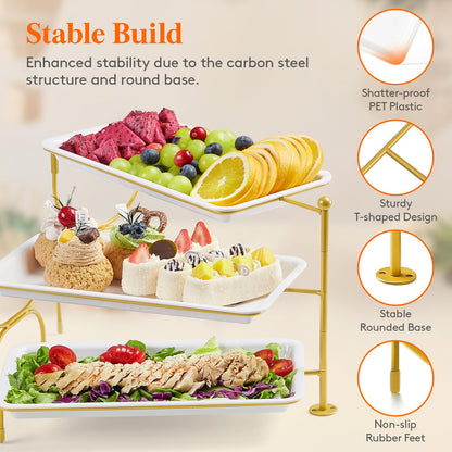 Clear Plastic Serving Tray – BPA-Free Shatterproof PET Dessert Stand for Parties, Weddings & Events | Space-Saving Display with Non-Slip Base