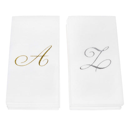 Monogrammed Disposable Napkins – Linen-Feel Paper Guest Hand | Gold or Silver Letter