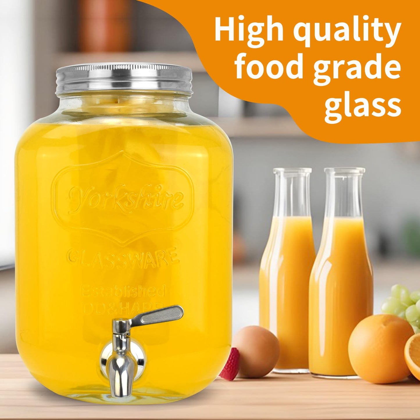 2-Gallon Glass Drink Dispenser Set with Stainless Steel Spigots & Chalkboard Tags – Dual Beverage Dispensers with Metal Stand