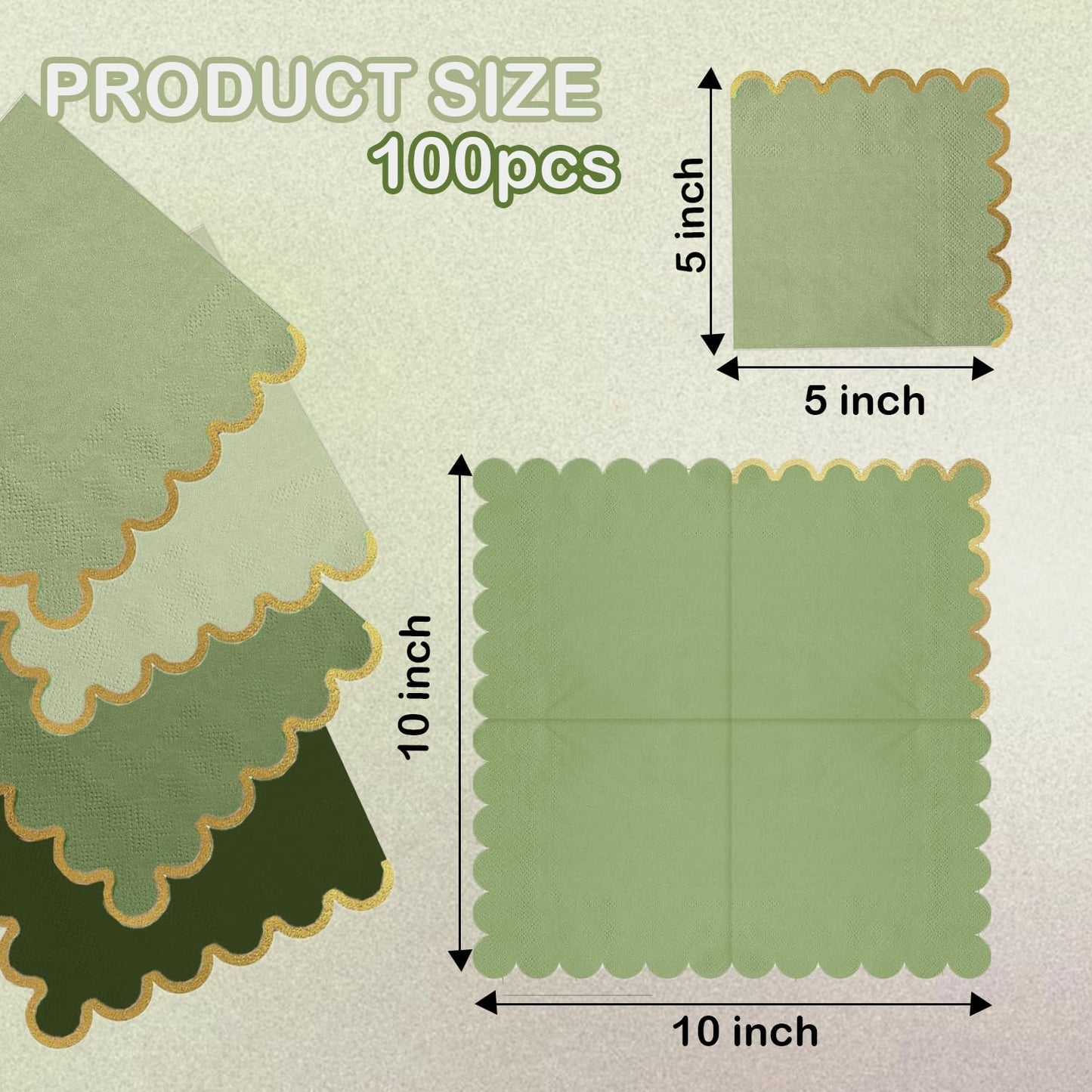 Cocktail Napkins – Scalloped Gold Foil Edge | Soft, Absorbent, Decorative Party Napkins for Weddings, Baby Showers & Events - 100 pack