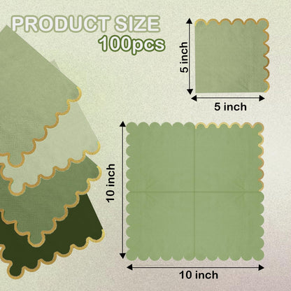 Cocktail Napkins – Scalloped Gold Foil Edge | Soft, Absorbent, Decorative Party Napkins for Weddings, Baby Showers & Events - 100 pack