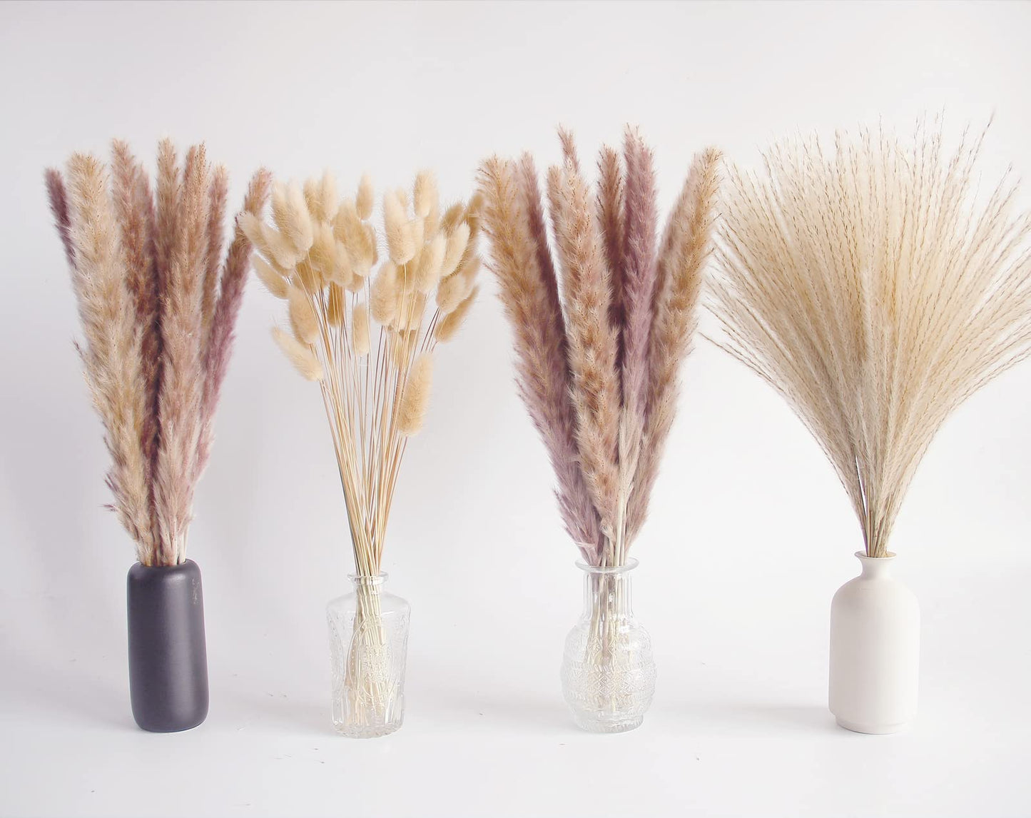 Natural Dried Pampas Grass Bouquet – Mixed Fluffy Pompous Grass for Vase, Boho Decor, Weddings, Gifts & Home Arrangements 100PCS