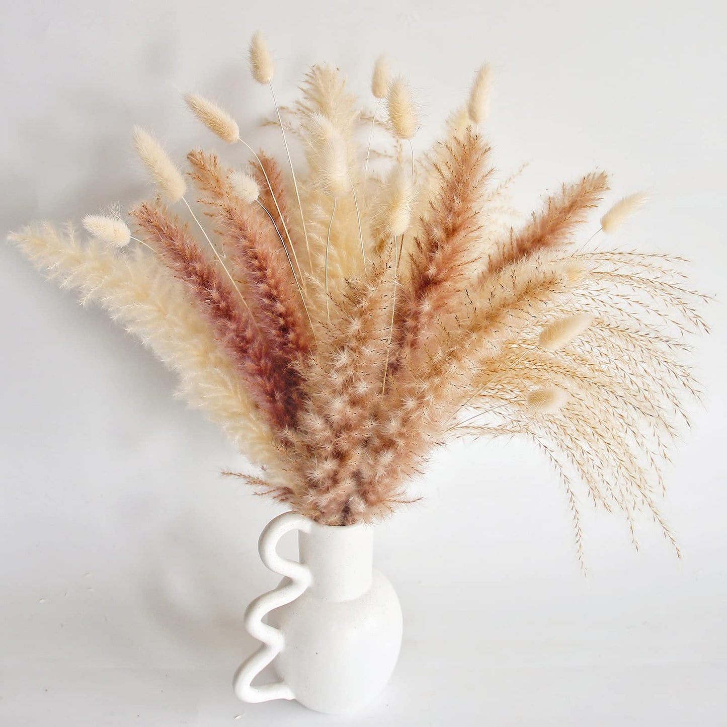 Natural Dried Pampas Grass Bouquet – Mixed Fluffy Pompous Grass for Vase, Boho Decor, Weddings, Gifts & Home Arrangements 100PCS