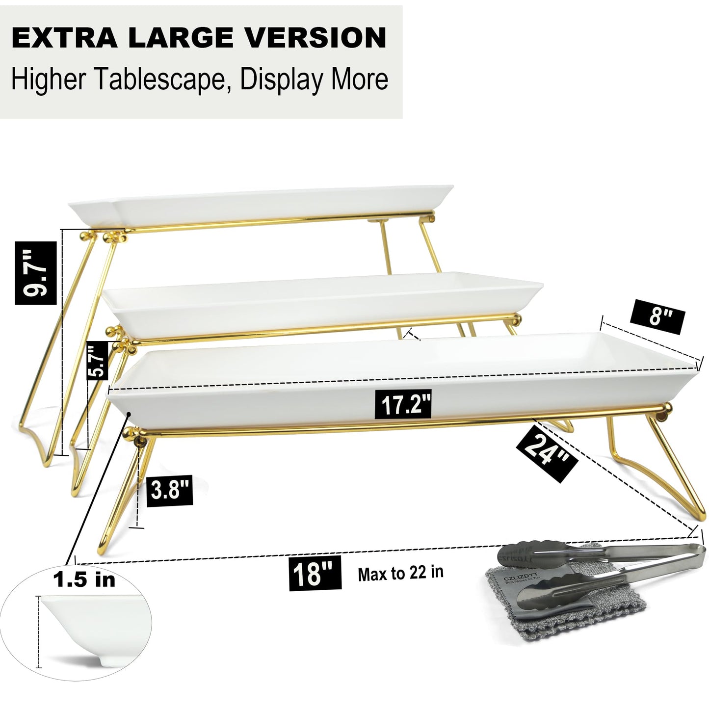 Serving Tray Stand – Collapsible Display with White Melamine Platters for Parties, Holidays & Events | BPA-Free
