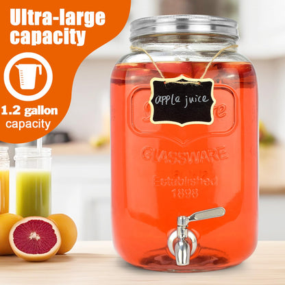 2-Gallon Glass Drink Dispenser Set with Stainless Steel Spigots & Chalkboard Tags – Dual Beverage Dispensers with Metal Stand