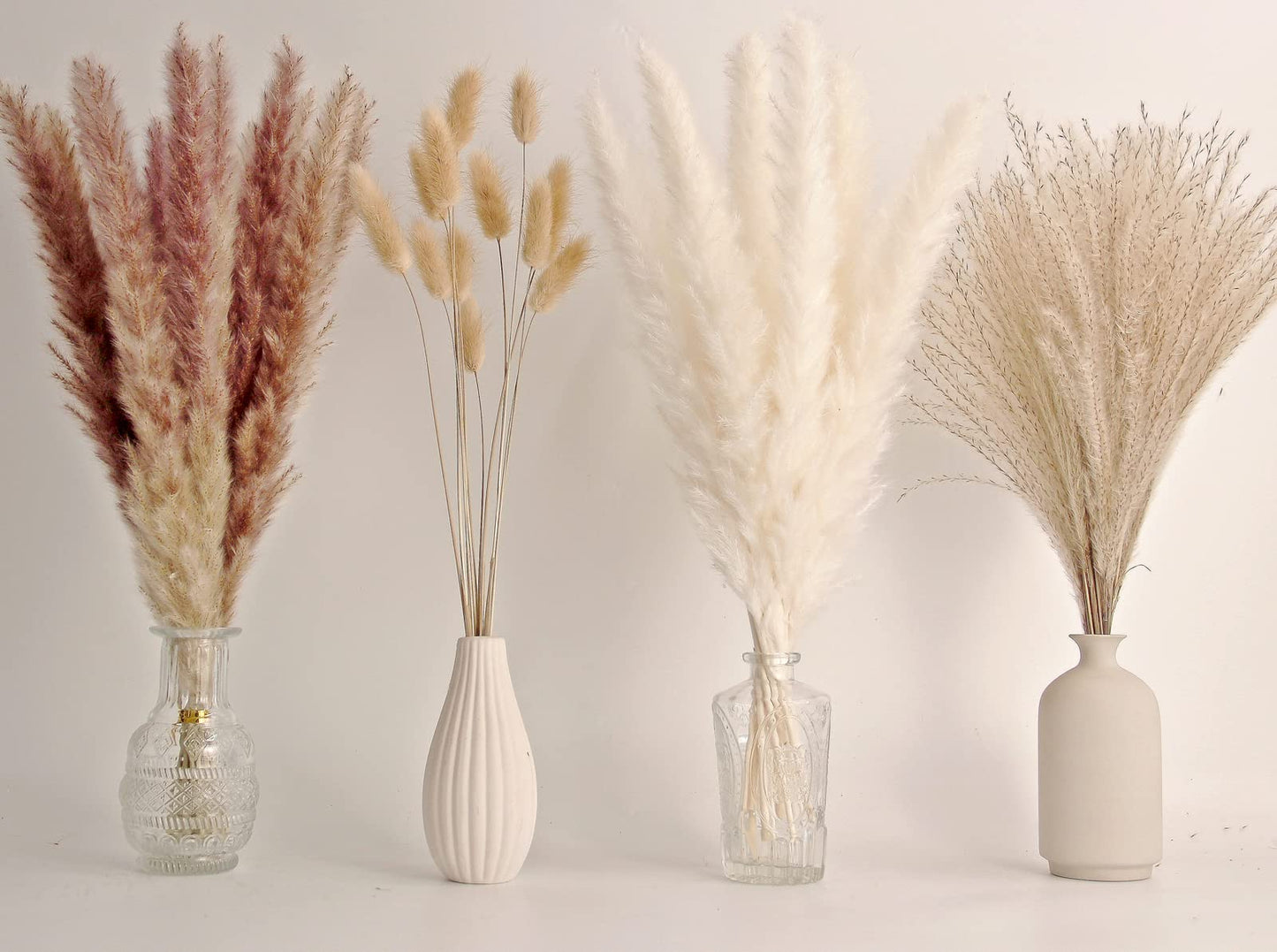 Natural Dried Pampas Grass Bouquet – Mixed Fluffy Pompous Grass for Vase, Boho Decor, Weddings, Gifts & Home Arrangements 100PCS