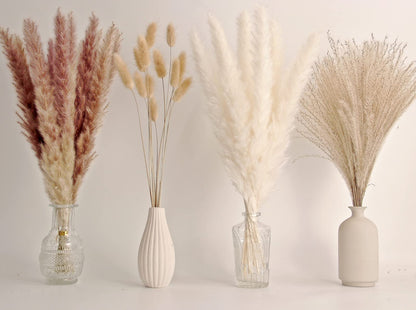 Natural Dried Pampas Grass Bouquet – Mixed Fluffy Pompous Grass for Vase, Boho Decor, Weddings, Gifts & Home Arrangements 100PCS