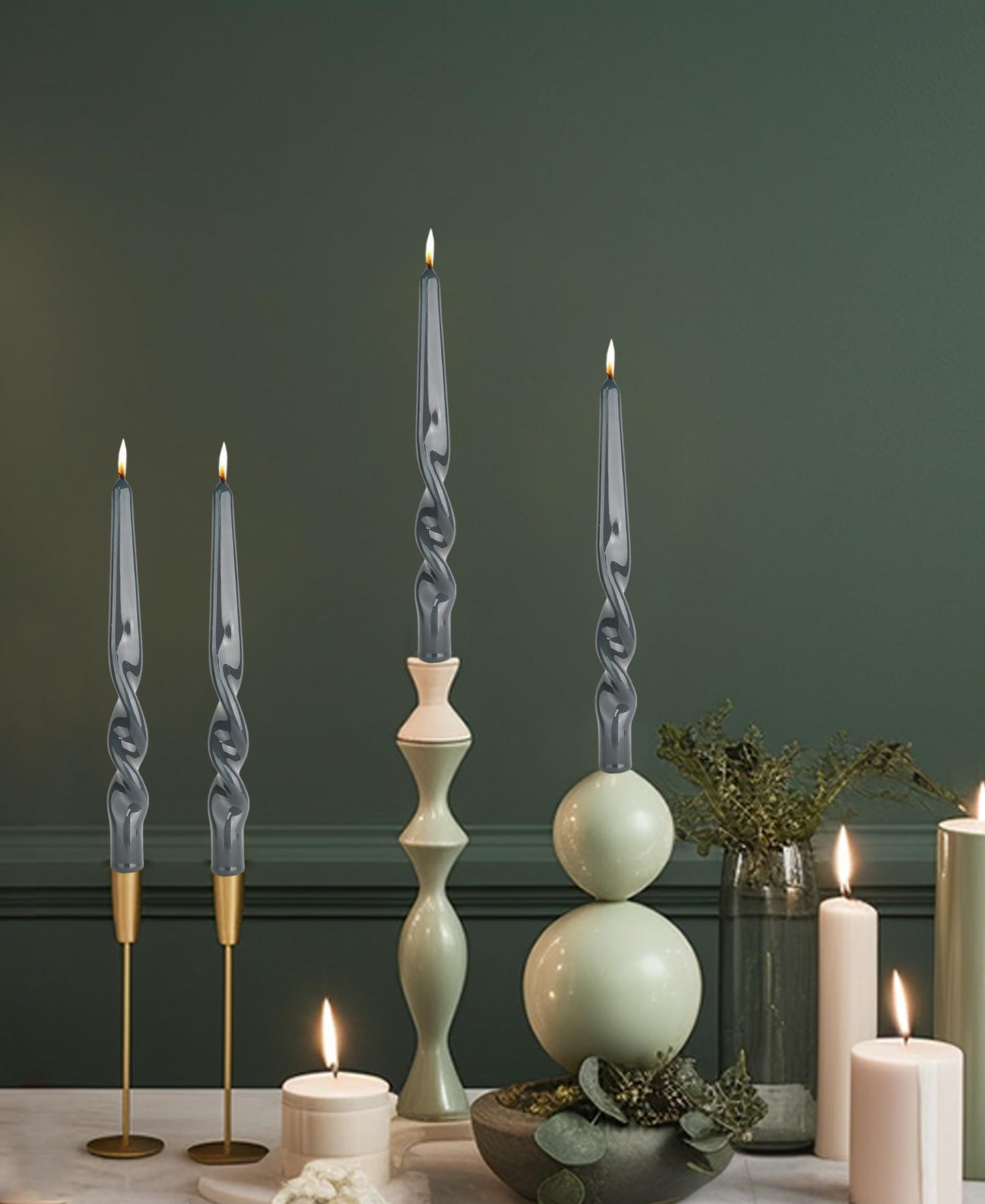 Handmade Spiral Taper Candles – 10" Unscented, Dripless (Set of 4)