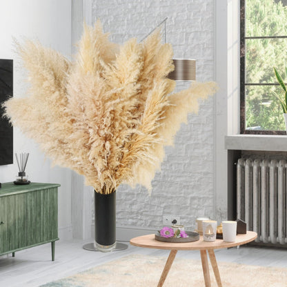 Natural Dried Pampas Grass Bouquet – Mixed Fluffy Pompous Grass for Vase, Boho Decor, Weddings, Gifts & Home Arrangements 100PCS
