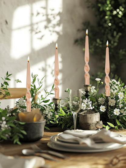 Handmade Spiral Taper Candles – 10" Unscented, Dripless (Set of 4)