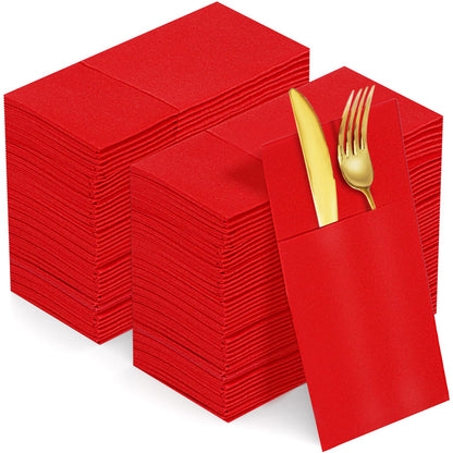 Solid Color Pocket Napkins – 50-Pack Linen-Like Paper Napkins with Silverware Pocket | Soft, Absorbent & Elegant for Dining, Weddings, and Events - Matcha Green