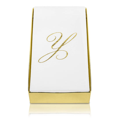 Monogrammed Disposable Napkins – Linen-Feel Paper Guest Hand | Gold or Silver Letter