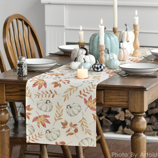 Pumpkins Fall Maple Leaves Fall Table Runner