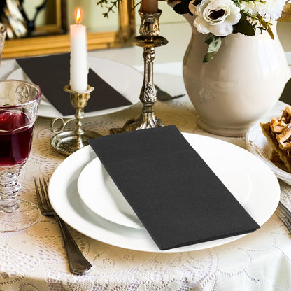 Solid Color Pocket Napkins – 50-Pack Linen-Like Paper Napkins with Silverware Pocket | Soft, Absorbent & Elegant for Dining, Weddings, and Events - Matcha Green
