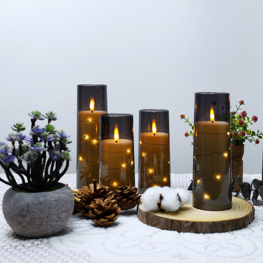 Flameless Mood Lighting Candle Set with Embedded String Lights