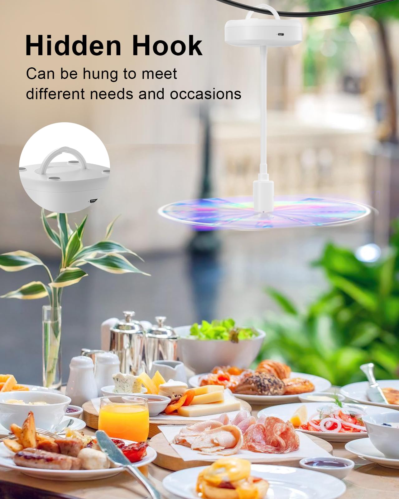 Table Food Fan – Insect Repellent with Reflective Blades, Flexible Neck, Silent Operation, USB-C Charging