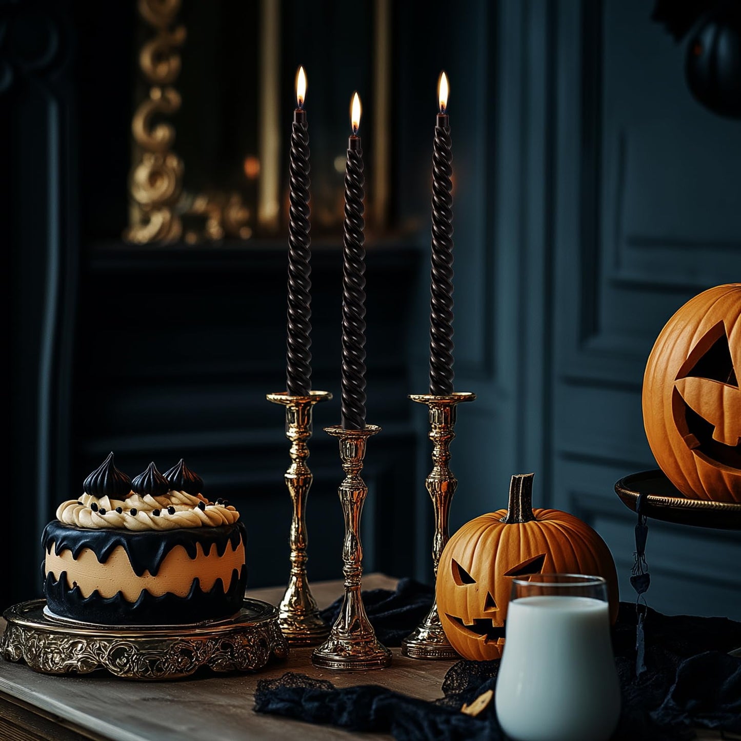 Black Spiral Taper Candles – Set of 8 Handmade Unscented Twist Candlesticks