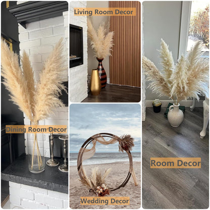Natural Dried Pampas Grass Bouquet – Mixed Fluffy Pompous Grass for Vase, Boho Decor, Weddings, Gifts & Home Arrangements 100PCS
