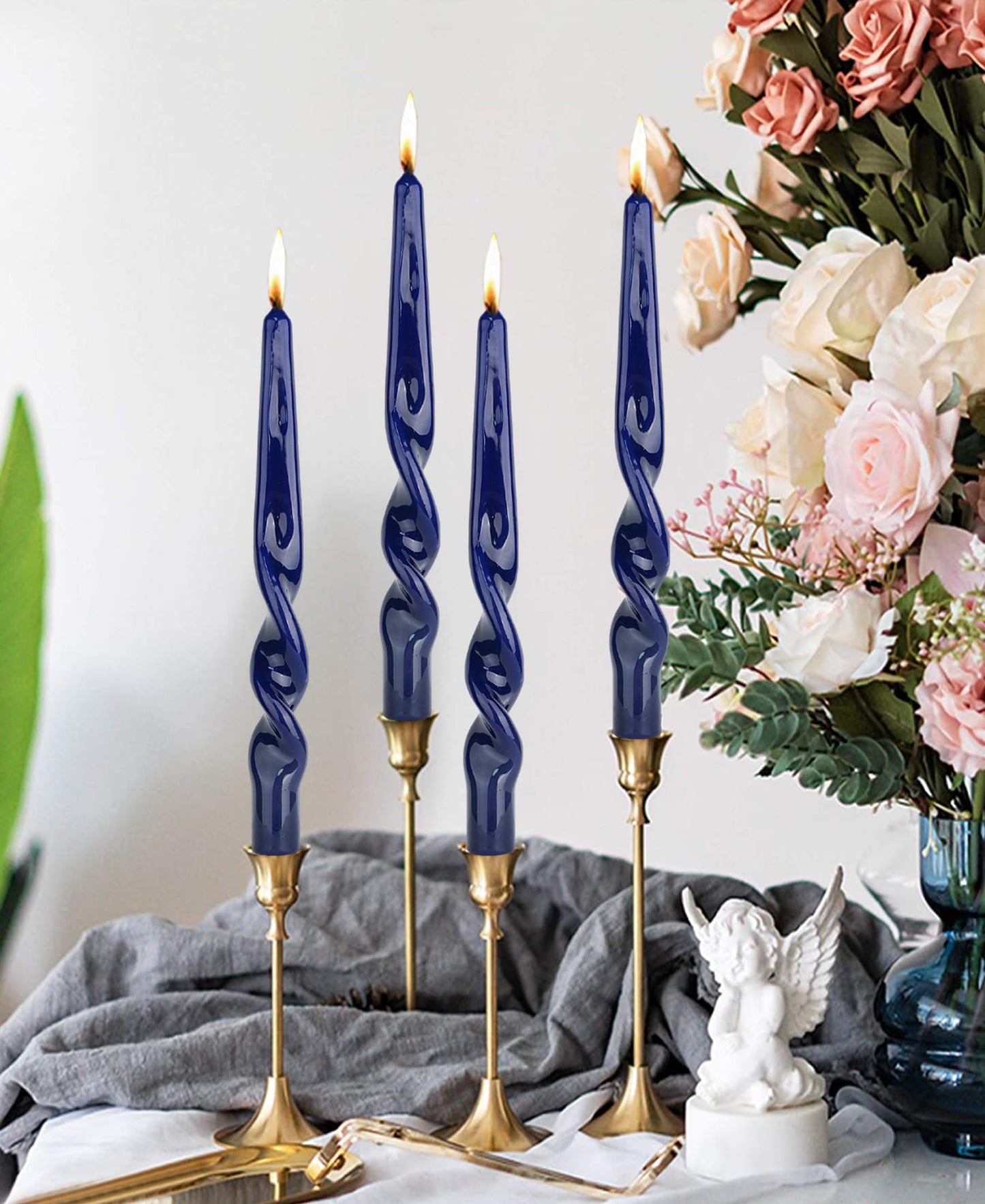 Handmade Spiral Taper Candles – 10" Unscented, Dripless (Set of 4)