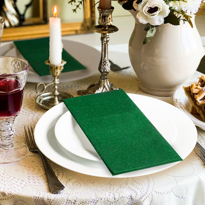 Solid Color Pocket Napkins – 50-Pack Linen-Like Paper Napkins with Silverware Pocket | Soft, Absorbent & Elegant for Dining, Weddings, and Events - Matcha Green