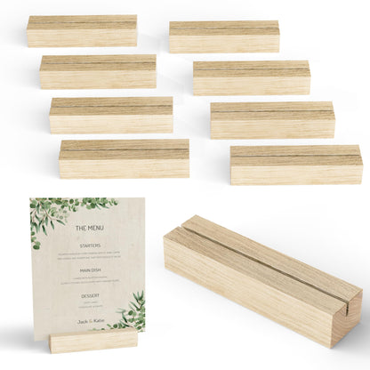 Natural Oak Wood Place Card Holders – Rustic Tabletop Name Holders for Weddings, Events, Parties, Menus & Number Signs