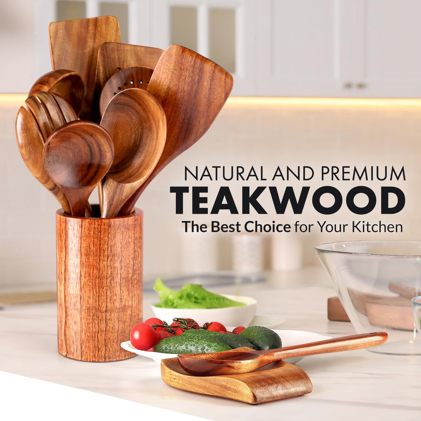 Teak Wood Cooking Utensil Set – 6-Piece Wooden Kitchen Tools | Non-Scratch, Heat-Resistant, Durable Cookware Set