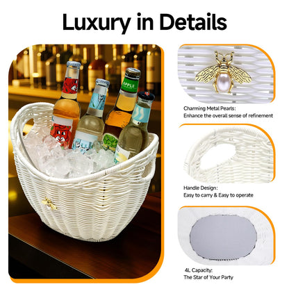 Handcrafted Rattan Ice Bucket with Acrylic Insert – 4L Leak-Proof Double Layer Design with Diatomaceous Earth Pad (Rattan)