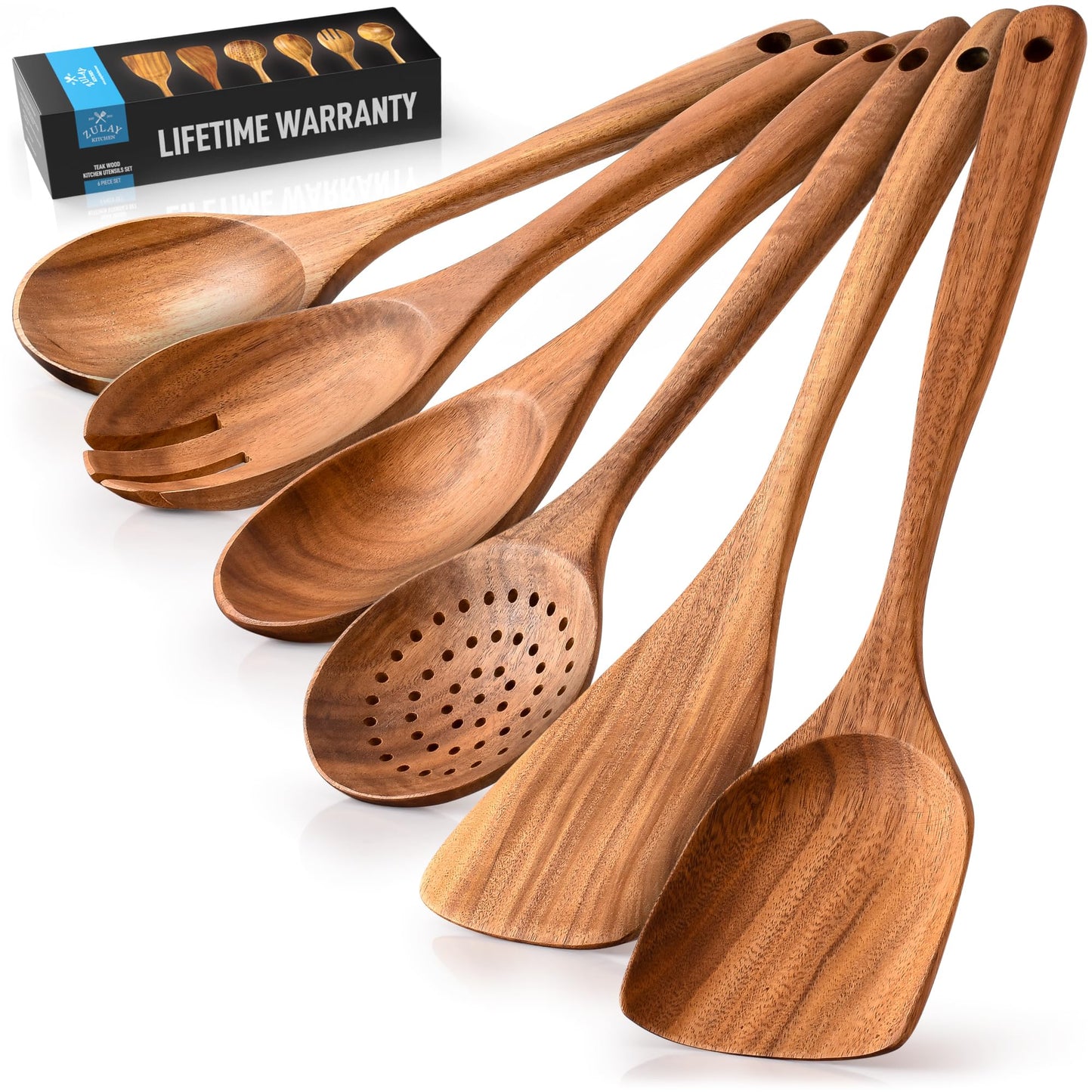 Teak Wood Cooking Utensil Set – 6-Piece Wooden Kitchen Tools | Non-Scratch, Heat-Resistant, Durable Cookware Set