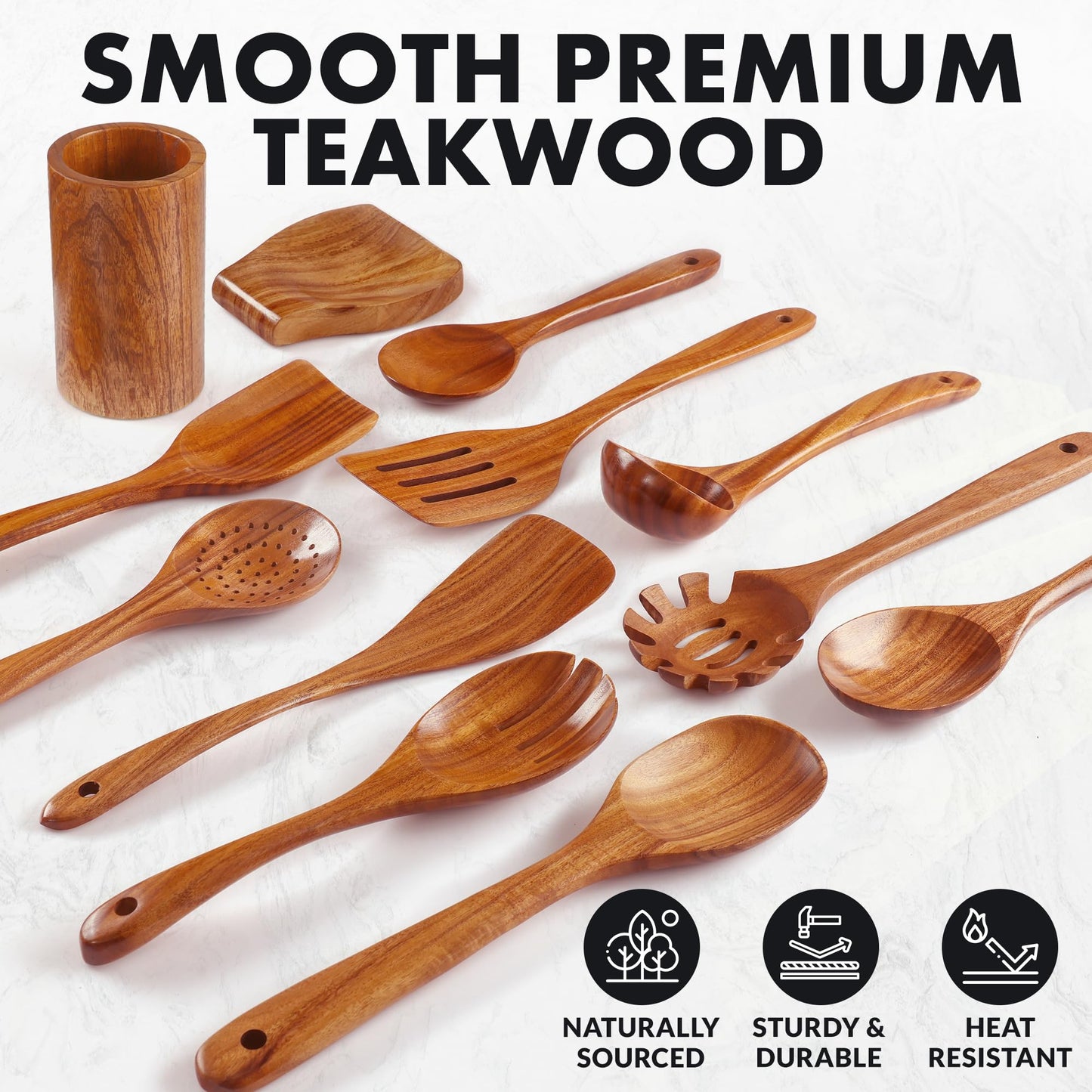 Teak Wood Cooking Utensil Set – 6-Piece Wooden Kitchen Tools | Non-Scratch, Heat-Resistant, Durable Cookware Set