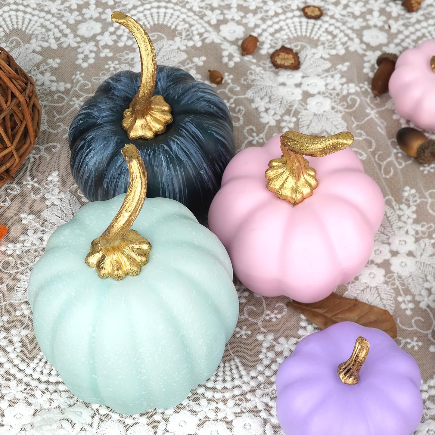 White & Gold Artificial Harvest Pumpkins – 16-Piece Fall Décor Set