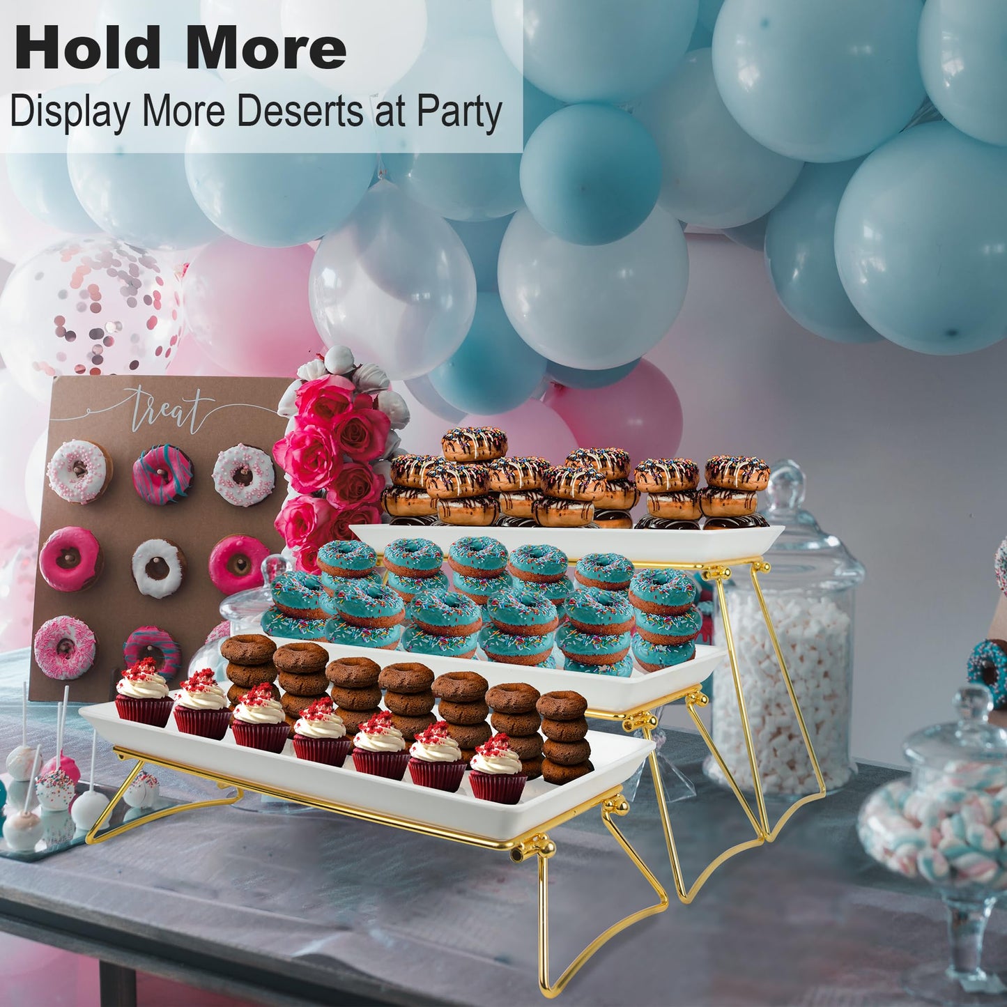 Serving Tray Stand – Collapsible Display with White Melamine Platters for Parties, Holidays & Events | BPA-Free