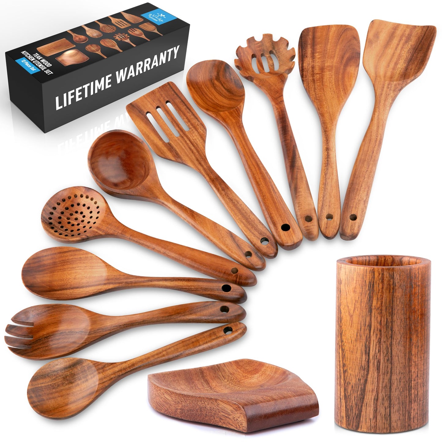 Teak Wood Cooking Utensil Set – 6-Piece Wooden Kitchen Tools | Non-Scratch, Heat-Resistant, Durable Cookware Set