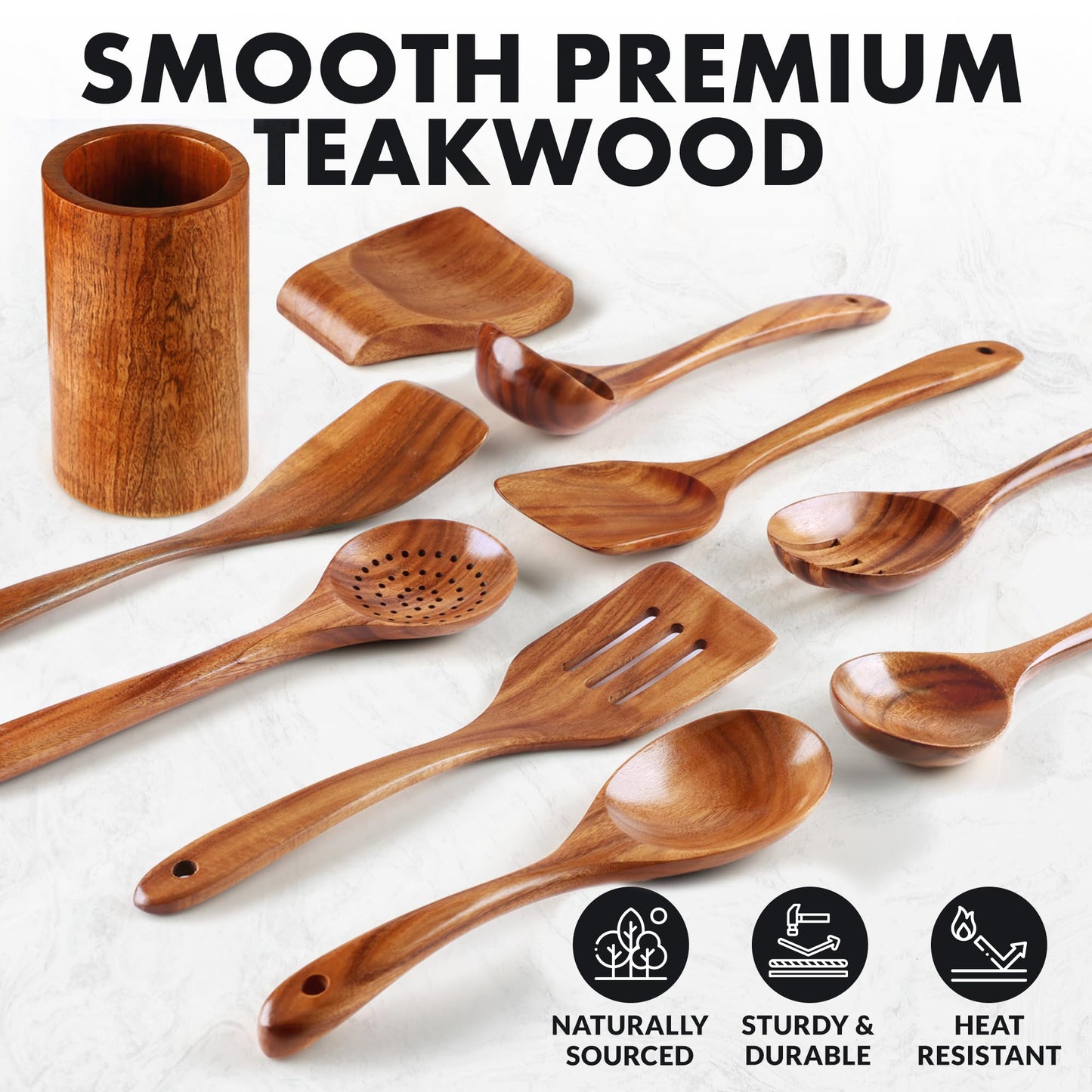 Teak Wood Cooking Utensil Set – 6-Piece Wooden Kitchen Tools | Non-Scratch, Heat-Resistant, Durable Cookware Set