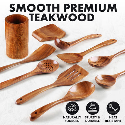 Teak Wood Cooking Utensil Set – 6-Piece Wooden Kitchen Tools | Non-Scratch, Heat-Resistant, Durable Cookware Set