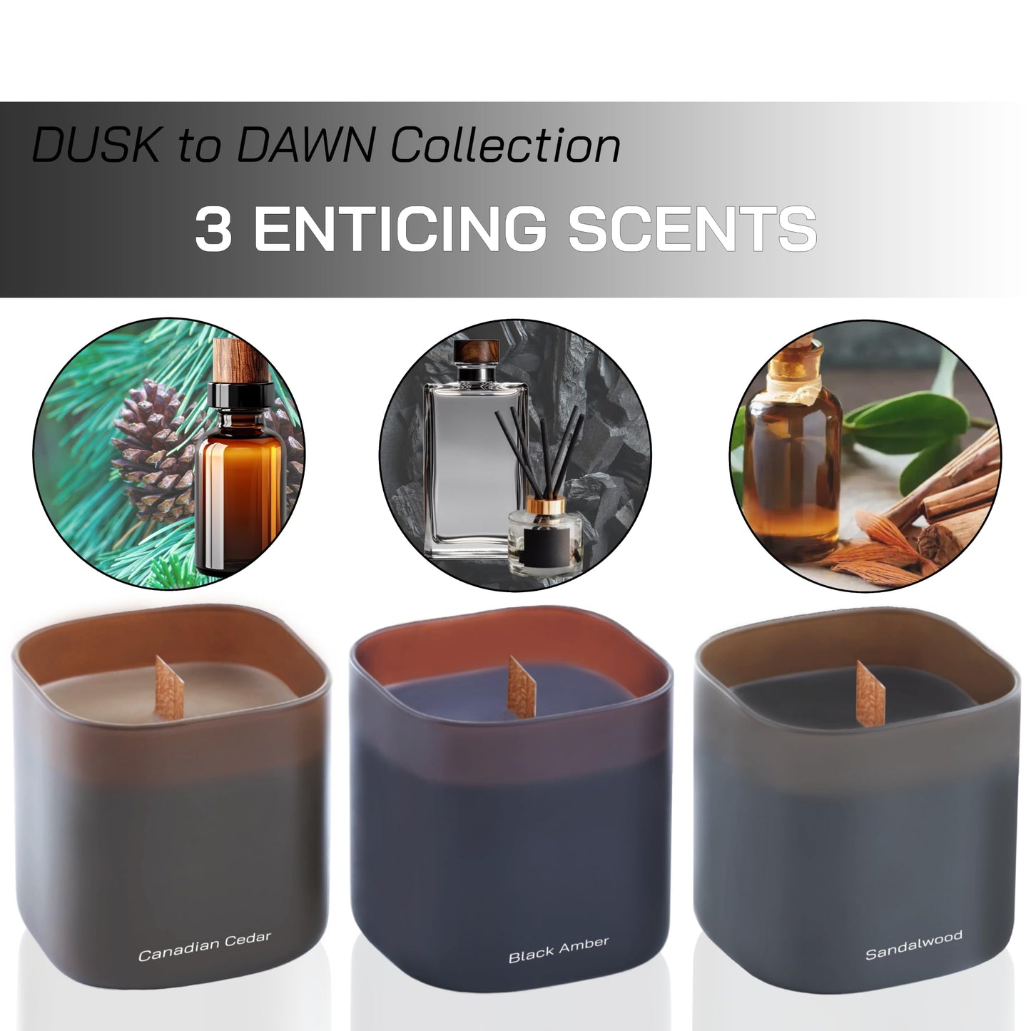 Luxury Scented Soy Candle Set – Canadian Cedar, Black Amber & Sandalwood (3-Pack)