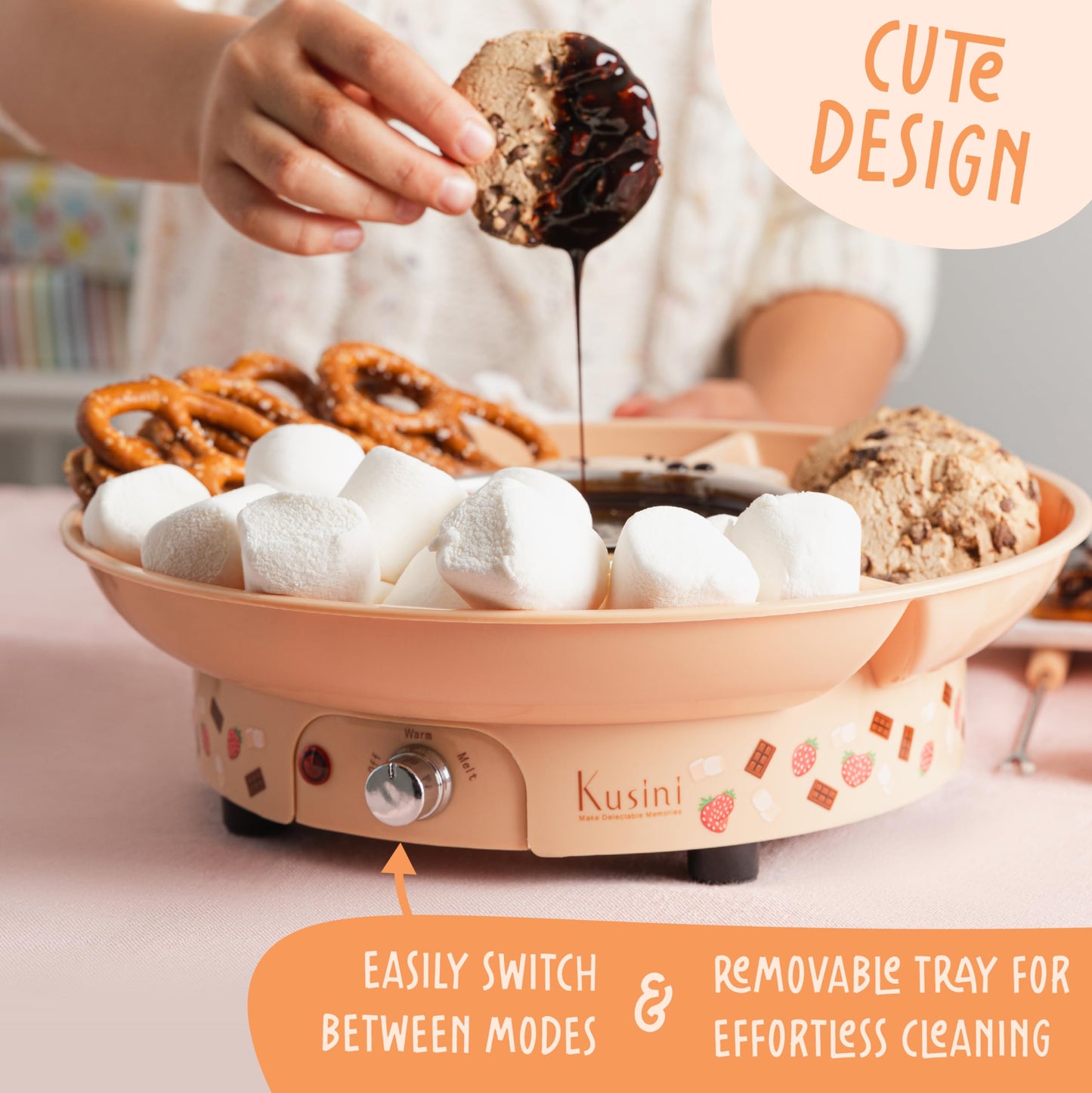 Deluxe Electric Fondue Pot Set – 10oz Melting Bowl with Warming Base, 3-Section Serving Tray & 4 Skewers – Chocolate & Cheese Melting Pot for Parties, Holidays & Gifts Serve at Movie Night or Game Night.