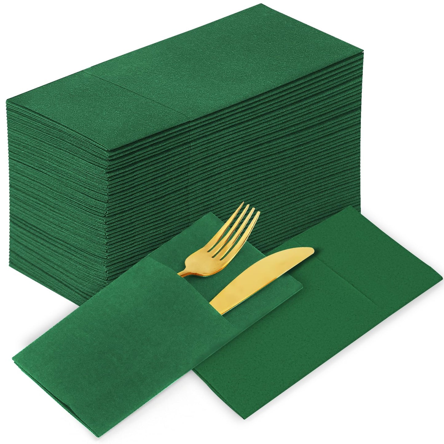 Solid Color Pocket Napkins – 50-Pack Linen-Like Paper Napkins with Silverware Pocket | Soft, Absorbent & Elegant for Dining, Weddings, and Events - Matcha Green