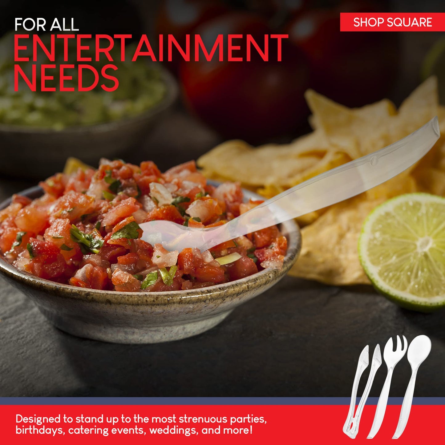 Durable Plastic Serving Utensils Set – 10" Serving Fork, Spoon & 6" Tongs | BPA-Free, Reusable or Disposable | Perfect for Parties, Catering & Events