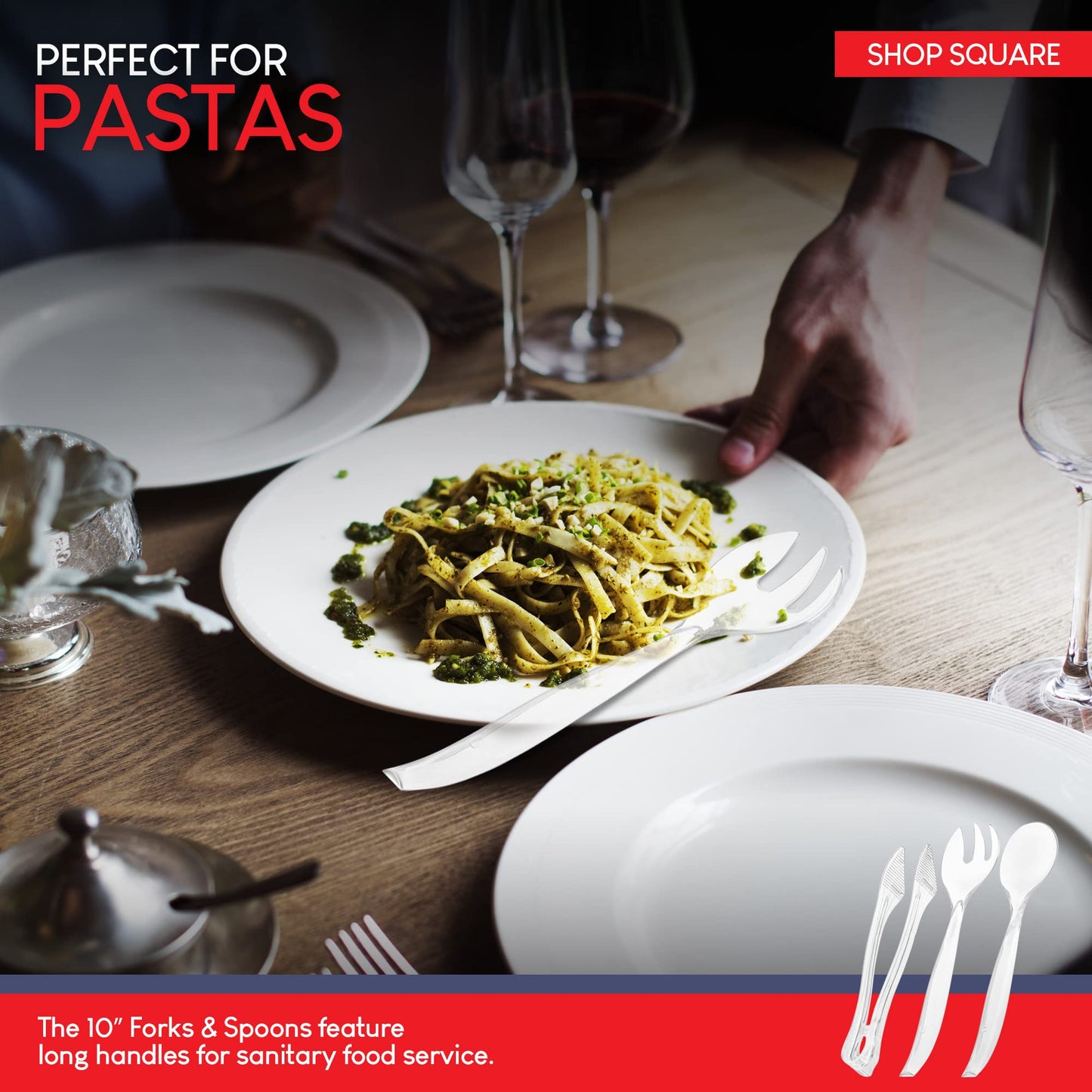 Durable Plastic Serving Utensils Set – 10" Serving Fork, Spoon & 6" Tongs | BPA-Free, Reusable or Disposable | Perfect for Parties, Catering & Events